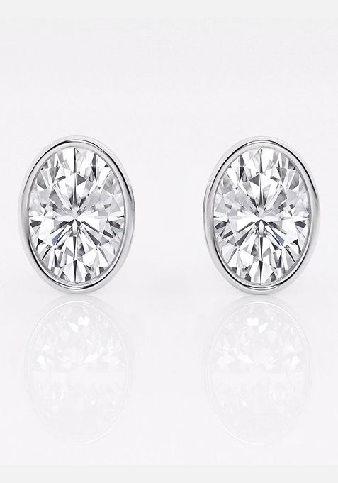  3 ctw Oval Lab Grown Diamond Bezel Set Solitaire Stud Earrings