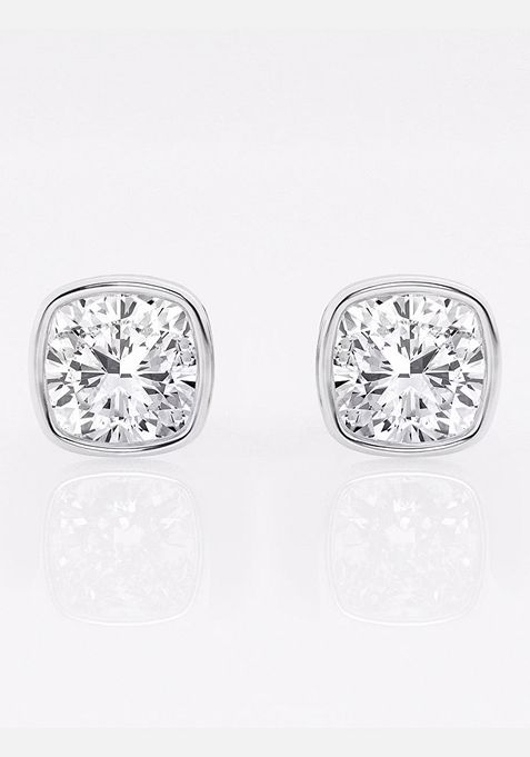 3 ctw Cushion Lab Grown Diamond Bezel Set Solitaire Stud Earrings