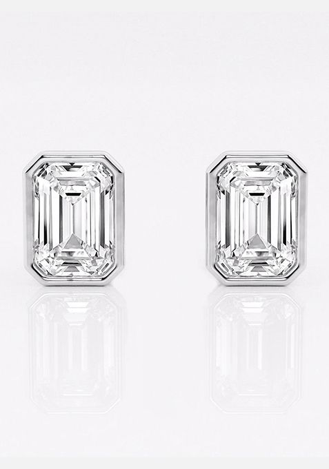 3 ctw Emerald Lab Grown Diamond Bezel Set Solitaire Stud Earrings