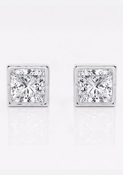 3 ctw Princess Lab Grown Diamond Bezel Set Solitaire Stud Earrings