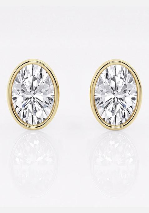 3 ctw Oval Lab Grown Diamond Bezel Set Solitaire Stud Earrings