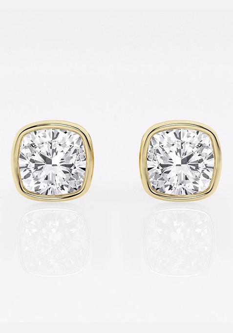 3 ctw Cushion Lab Grown Diamond Bezel Set Solitaire Stud Earrings