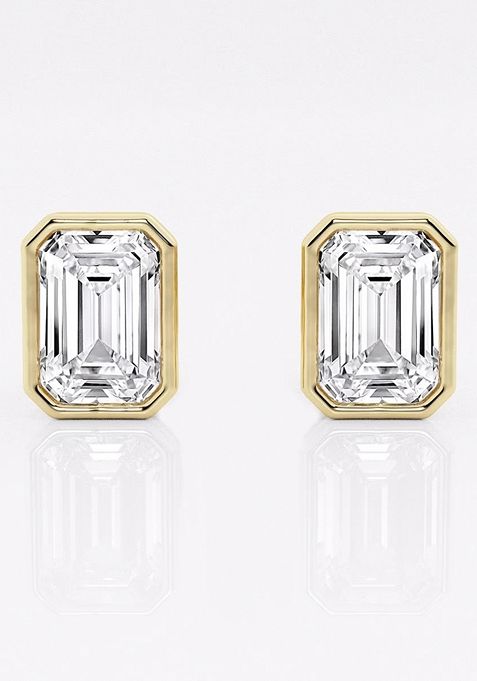 3 ctw Emerald Lab Grown Diamond Bezel Set Solitaire Stud Earrings