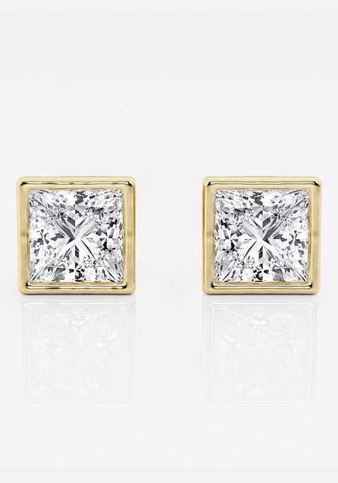 3ctw Princess Lab Grown Diamond Bezel Set Solitaire Stud Earrings