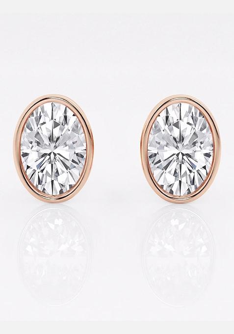 3 ctw Oval Lab Grown Diamond Bezel Set Solitaire Stud Earrings