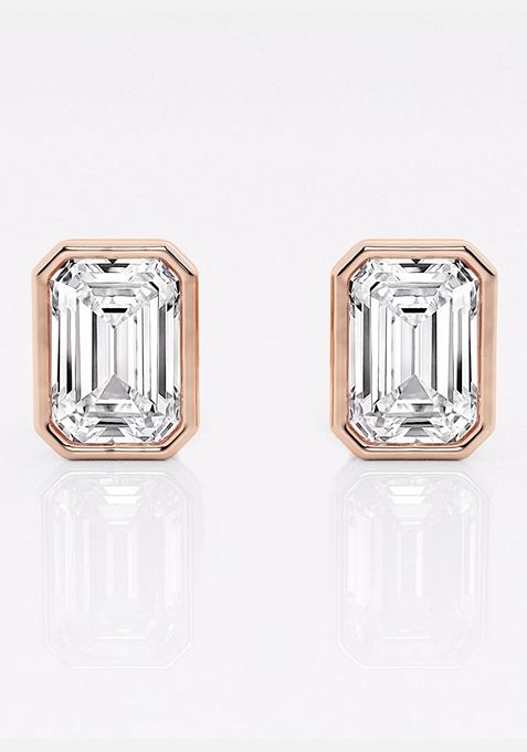 3 ctw Emerald Lab Grown Diamond Bezel Set Solitaire Stud Earrings