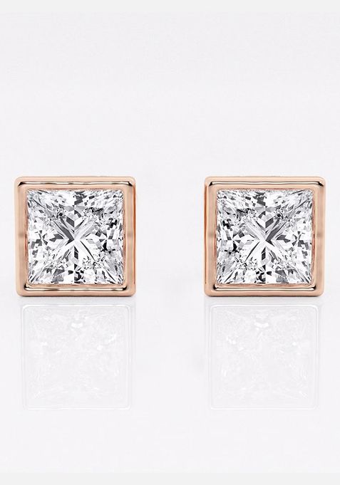 3 ctw Princess Lab Grown Diamond Bezel Set Solitaire Stud Earrings