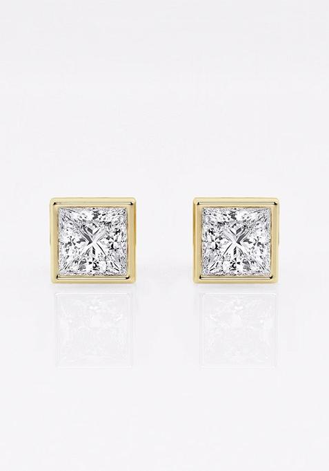 1 ctw Princess Lab Grown Diamond Bezel Set Solitaire Stud Earrings