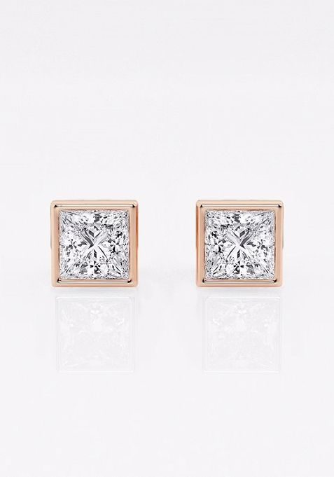 1 ctw Princess Lab Grown Diamond Bezel Set Solitaire Stud Earrings