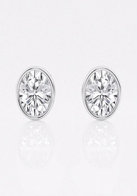  1 1/2 ctw Oval Lab Grown Diamond Bezel Set Solitaire Stud Earrings