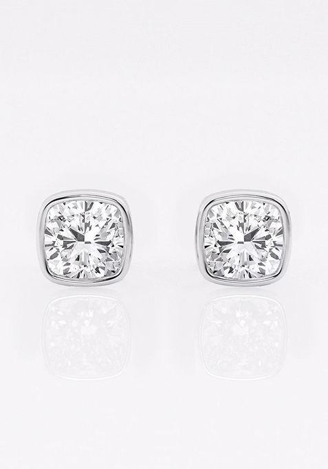 1 1/2 ctw Cushion Lab Grown Diamond Bezel Set Solitaire Stud Earrings