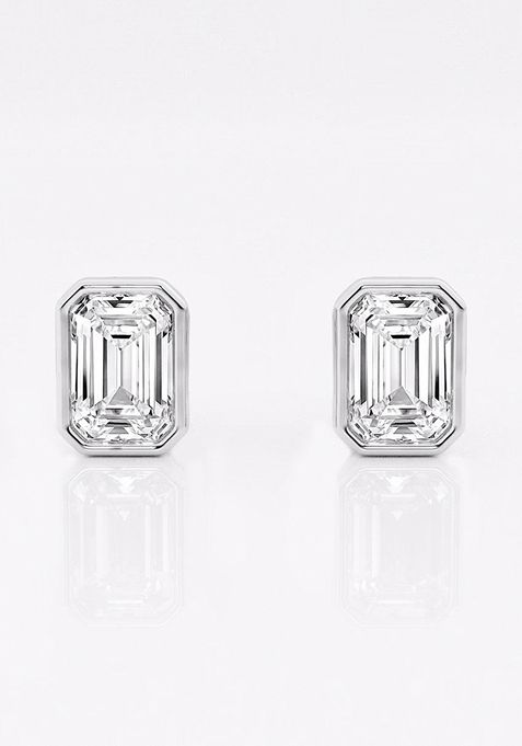 1 1/2 ctw Emerald Lab Grown Diamond Bezel Set Solitaire Stud Earrings