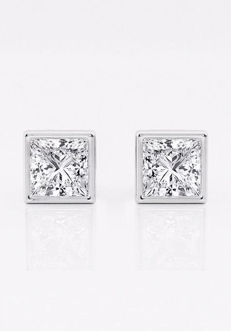 1 1/2 ctw Princess Lab Grown Diamond Bezel Set Solitaire Stud Earrings