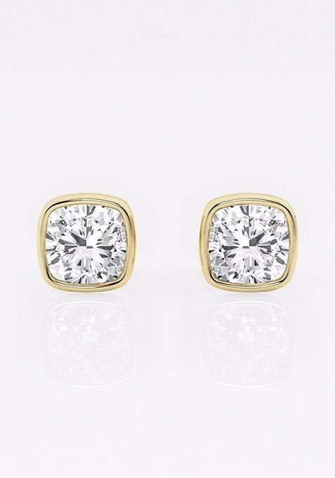 1 1/2 ctw Cushion Lab Grown Diamond Bezel Set Solitaire Stud Earrings