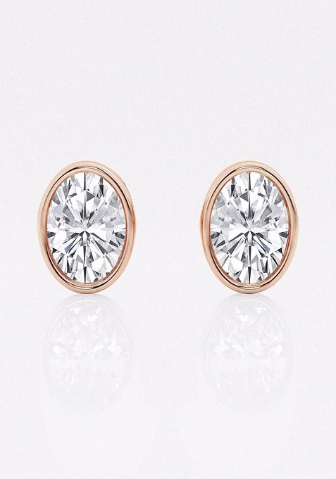  1 1/2 ctw Oval Lab Grown Diamond Bezel Set Solitaire Stud Earrings