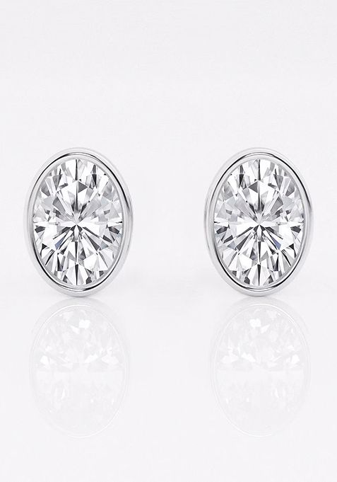 2 ctw Oval Lab Grown Diamond Bezel Set Solitaire Stud Earrings