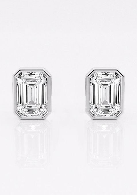 2 ctw Emerald Lab Grown Diamond Bezel Set Solitaire Stud Earrings