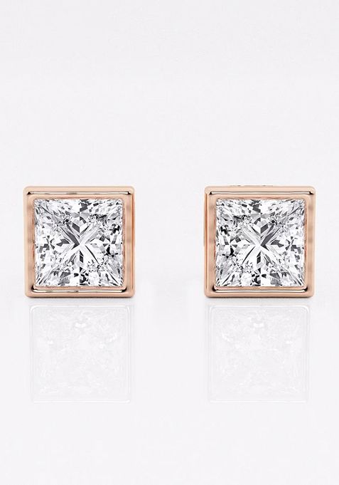 2 ctw Princess Lab Grown Diamond Bezel Set Solitaire Stud Earrings