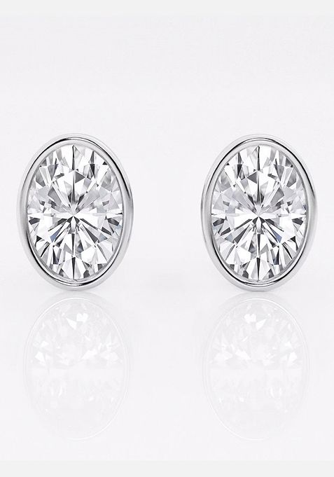  3 ctw Oval Lab Grown Diamond Bezel Set Solitaire Stud Earrings