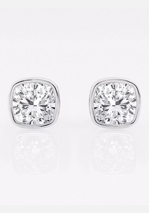 3 ctw Cushion Lab Grown Diamond Bezel Set Solitaire Stud Earrings