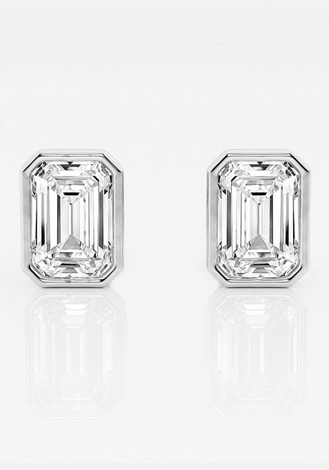 3 ctw Emerald Lab Grown Diamond Bezel Set Solitaire Stud Earrings