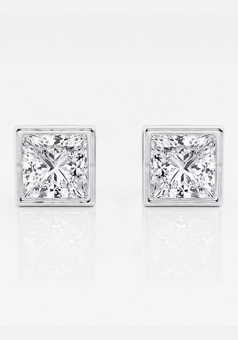 3 ctw Princess Lab Grown Diamond Bezel Set Solitaire Stud Earrings