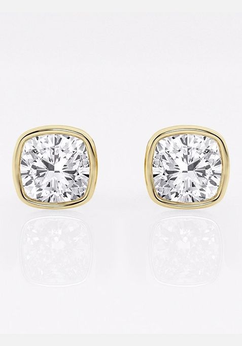 3 ctw Cushion Lab Grown Diamond Bezel Set Solitaire Stud Earrings