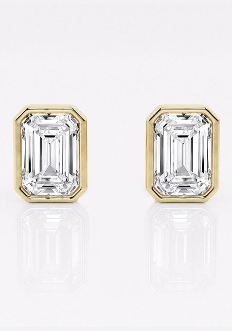 3 ctw Emerald Lab Grown Diamond Bezel Set Solitaire Stud Earrings