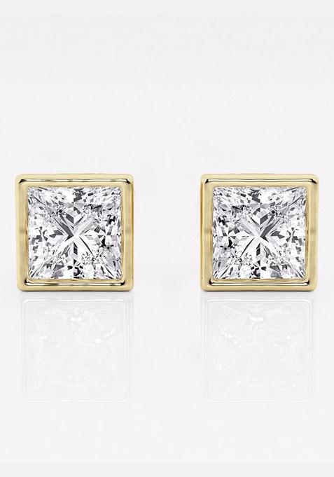 3ctw Princess Lab Grown Diamond Bezel Set Solitaire Stud Earrings