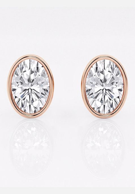 3 ctw Oval Lab Grown Diamond Bezel Set Solitaire Stud Earrings