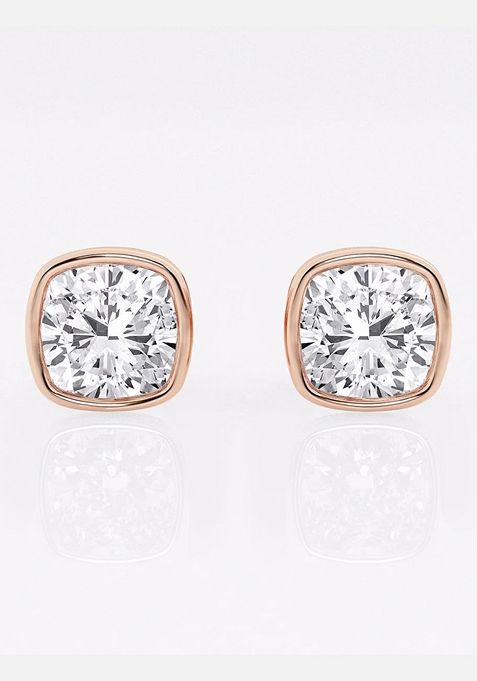 3 ctw Cushion Lab Grown Diamond Bezel Set Solitaire Stud Earrings