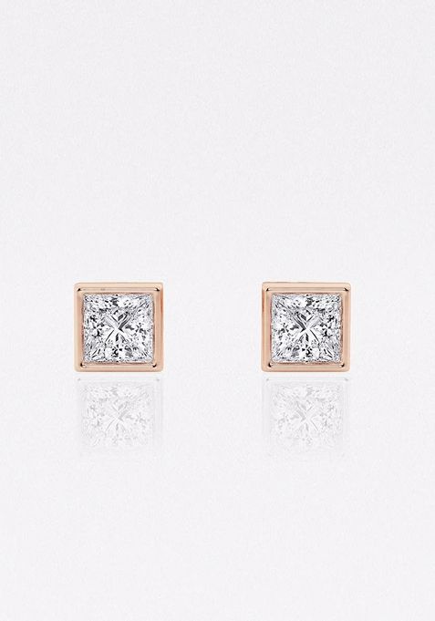 1/2 ctw Princess Lab Grown Diamond Bezel Set Solitaire Stud Earrings