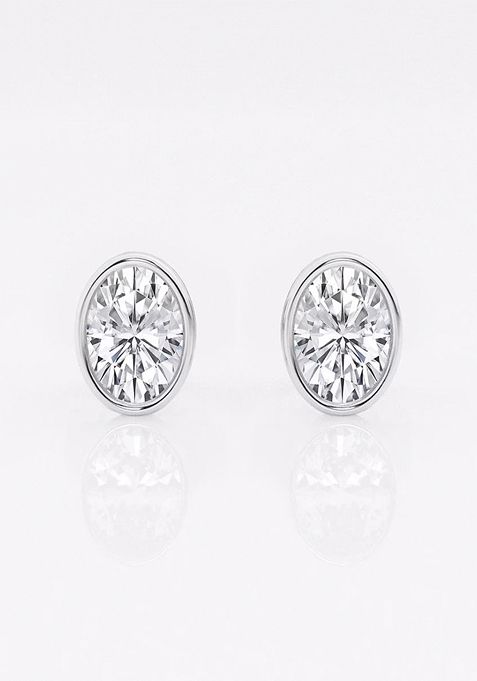  1 ctw Oval Lab Grown Diamond Bezel Set Solitaire Stud Earrings