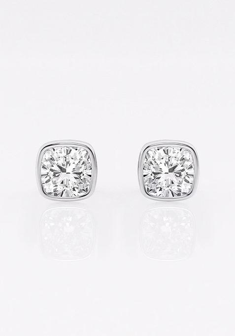 1 ctw Cushion Lab Grown Diamond Bezel Set Solitaire Stud Earrings