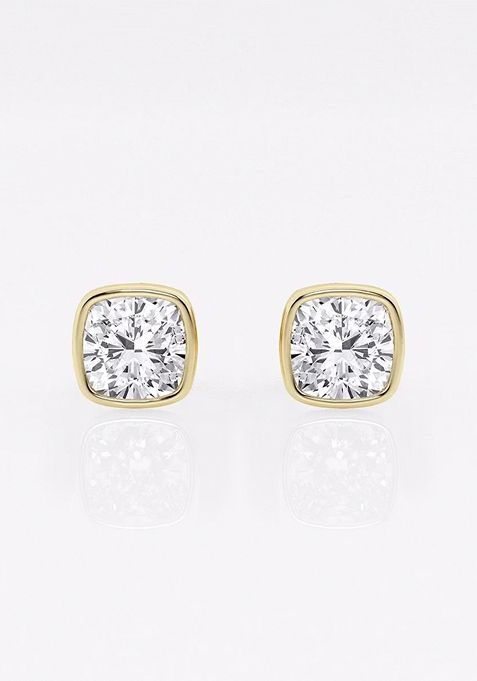 1 ctw Cushion Lab Grown Diamond Bezel Set Solitaire Stud Earrings