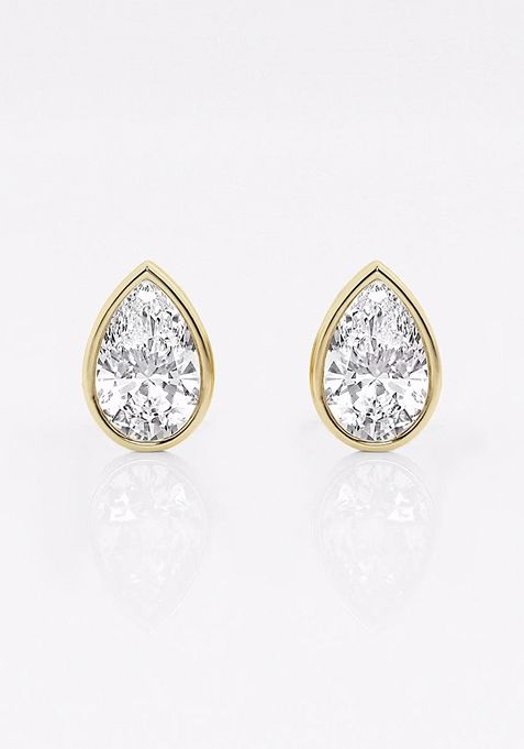 1 ctw Pear Lab Grown Diamond Bezel Set Solitaire Stud Earrings