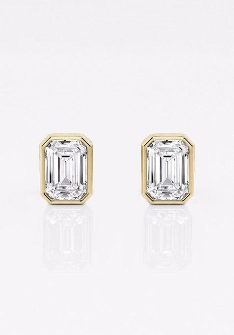 1 ctw Emerald Lab Grown Diamond Bezel Set Solitaire Stud Earrings