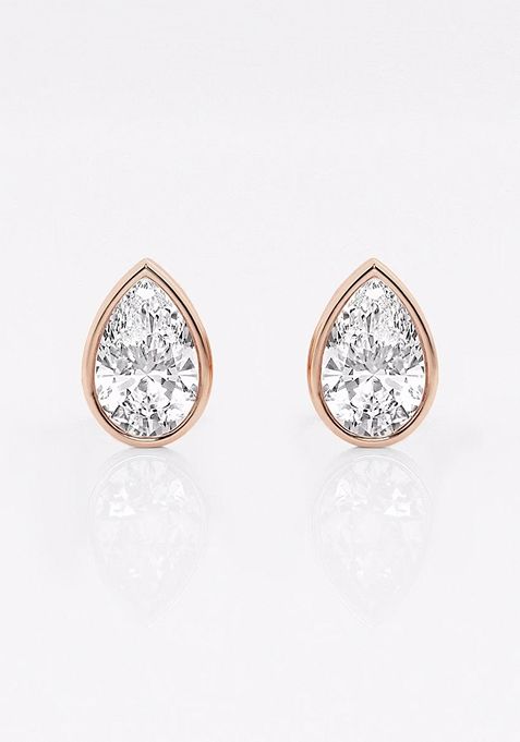 1 ctw Pear Lab Grown Diamond Bezel Set Solitaire Stud Earrings