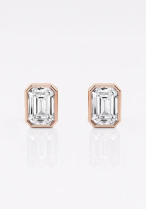 1 ctw Emerald Lab Grown Diamond Bezel Set Solitaire Stud Earrings