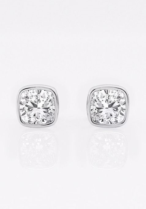 1 1/2 ctw Cushion Lab Grown Diamond Bezel Set Solitaire Stud Earrings