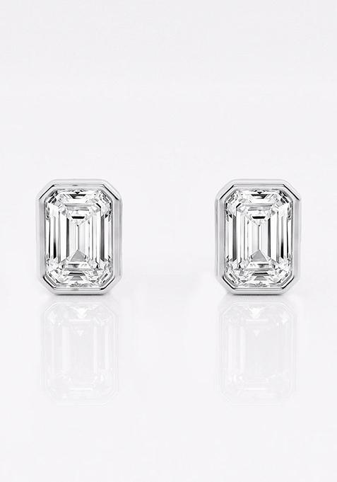 1 1/2 ctw Emerald Lab Grown Diamond Bezel Set Solitaire Stud Earrings