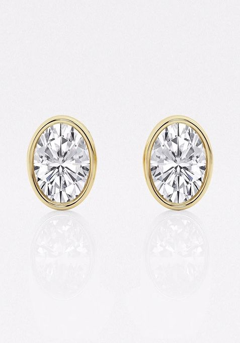 1 1/2 ctw Oval Lab Grown Diamond Bezel Set Solitaire Stud Earrings