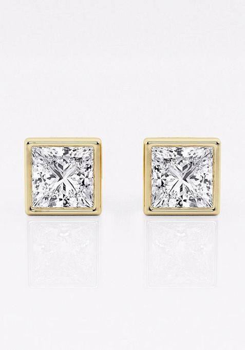 1 1/2 ctw Princess Lab Grown Diamond Bezel Set Solitaire Stud Earrings