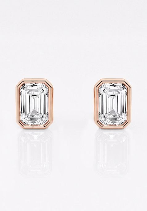 1 1/2 ctw Emerald Lab Grown Diamond Bezel Set Solitaire Stud Earrings