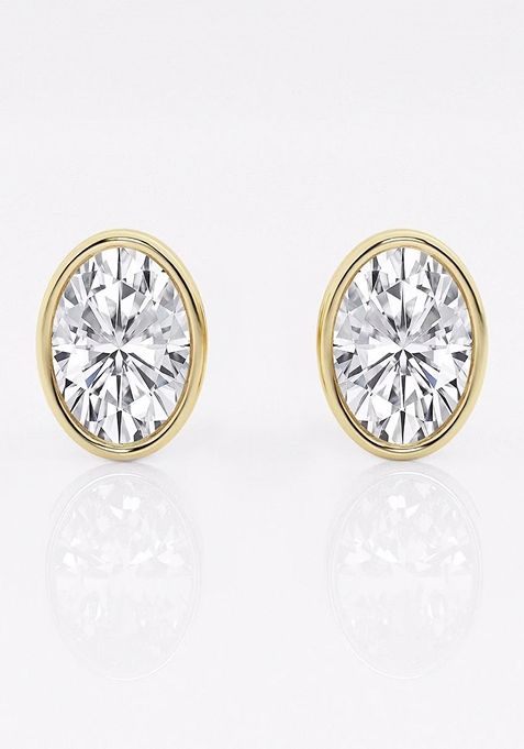 2 ctw Oval Lab Grown Diamond Bezel Set Solitaire Stud Earrings