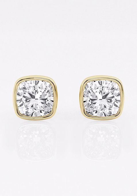 2 ctw Cushion Lab Grown Diamond Bezel Set Solitaire Stud Earrings