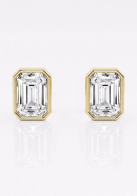 2 ctw Emerald Lab Grown Diamond Bezel Set Solitaire Stud Earrings