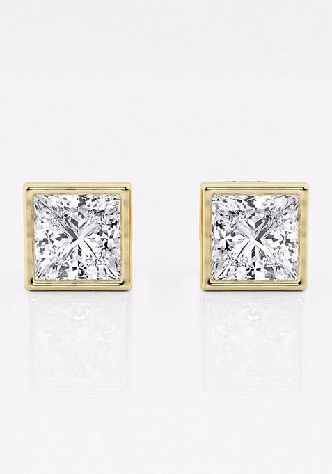 2 ctw Princess Lab Grown Diamond Bezel Set Solitaire Stud Earrings