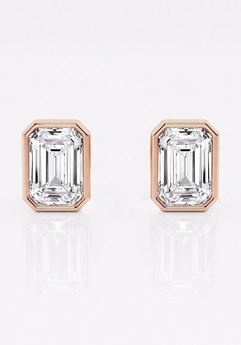 2 ctw Emerald Lab Grown Diamond Bezel Set Solitaire Stud Earrings