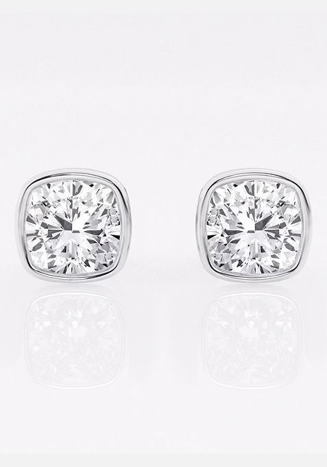 3 ctw Cushion Lab Grown Diamond Bezel Set Solitaire Stud Earrings